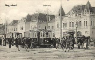 Nagyvárad railway station with trams