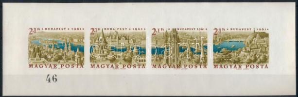 1961 Bélyegnap (34.) - Budapest Panoráma vágott ajándék blokk, alacsony 46-os sorszámmal!!! / Mi 1789-1792 imperforate block, with low number. RRR! (500.000)