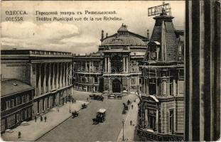 1913 Odesa, Odessza, Odessa; Théatre Municipal vue de la rue Richelieu / thatre, horse-drawn tram (R...