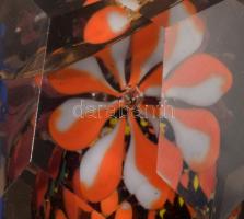 Antik cseh fazettált levélnehezék, belső virág díszítéssel, m: 10,5 cm