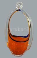 Cseh anyagában színezett szakított üvegkosár, hibátlan, m: 24 cm