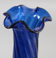 Királykék szakított üveg váza, hibátlan, m: 32 cm