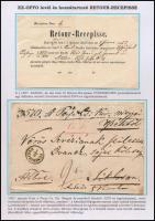 1857 Hivatalos levél a hozzá tartozó tértivevénnyel, részletes magyarázattal, egy albumlapra feldolg...