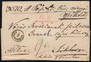 1857 Hivatalos levél a hozzá tartozó tértivevénnyel, részletes magyarázattal, egy albumlapra feldolg...