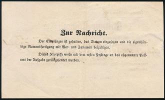 1857 Hivatalos levél a hozzá tartozó tértivevénnyel, részletes magyarázattal, egy albumlapra feldolg...