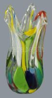 Anyagában multicolor színezett szakított üveg dreifinger váza, jelzés nélkül, hibátlan, m: 21,5 cm