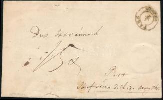 1859 Komplett portós levél Paksról Pestre 15kr portóval, egy anyakönyvi kivonattal (Dús család) és 2...