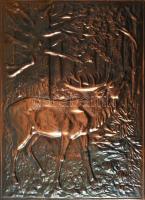 Szarvasmintás rézlemez kép, 29x20 cm