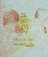 Zsolnay eozin mázas bőrdíszműves plakett, jelzett, minimális mázhibával, d: 12 cm