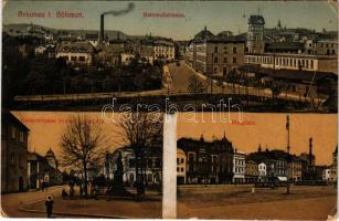 1918 Broumov, Braunau i. Böhmen; Bahnhofstrasse, Kaiserstrasse (Kaiser Josef II), Ringplatz / street...