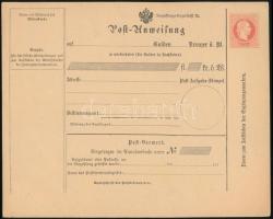 1870 5kr díjjegyes használatlan postautalvány, mely 1871-ben a Határőrvidéken is használható volt / ...