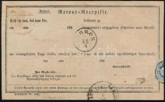 1871 Tértivevény 10kr bérmentesítéssel, hátoldalán egy fél 10kr bélyeggel "GYOROK" - Karls...