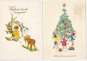 20 db MODERN rajzos húsvéti és karácsonyi grafikai üdvözlőlap / 20 modern graphic Easter and Christm...