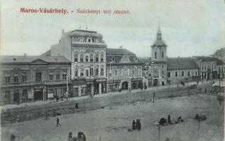 Marosvásárhely Széchenyi square with the shops of János Dikai, Gyula Szalmásy, Géza Háry and Vilmos Robitschek