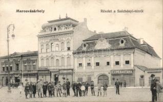Marosvásárhely Széchenyi square with the shoe shop of Emil József and the flour shop of János Schwartz