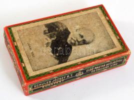 Schuler József Rt. Első Magyar Acélírótoll és Tollszár Gyár Budapest Jókai-toll papírdoboz, kopásnyomokkal, 9×5,5×2 cm