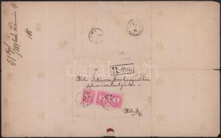 1884 Komplett ajánlott levél a Járásbíróságnak címezve, 3 x 5kr bélyeggel, a levélben okmánybélyeg h...