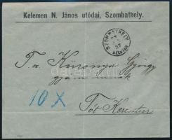 1888 Portós levél 10kr portóval / Unpaid cover "SZOMBATHELY / DÉLUTÁN" - Tótkereszttúr