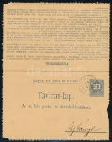 1890 35kr díjjegyes táviratlap 2kr + 2 x 10kr kiegészítéssel / 35kr PS-telegram with 2kr + 2 x 10kr ...