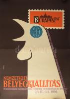 Vertel József (1922-1993): Budapesti Nemzetközi Bélyegkiállítás, 1961, plakát, ofszet, jelzett a plakáton, hajtásnyomokkal, lapszéli apró szakadásokkal, 68,5×47 cm