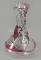 Zománcfestett üveg váza, m: 21,5 cm