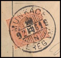 1892 Komplett távirat 2 x 50kr bélyeggel / Complete telegram with 2 x 50kr "MUNKÁCS / BEREG VM....