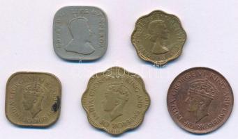 Ceylon 1909. 5c Cu-Ni "VII. Eduárd" + 1943. 1c bronz "VI. György" + 1944. 5c-10c...