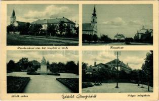 1937 Csongrád, Piroska-városi római katolikus templom és zárda, Kossuth tér, Hősök szobra, Polgári leányiskola