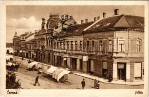 Csorna, Fő tér, Friedman Dávid üzlete, piac (EK)