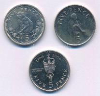 Gibraltár 2001-2007. 5p (3xklf) mind kapszulában T:UNC,AU Gibraltar 2001-2007. 5 Pence (3xdiff) all in capsules C:UNC,AU