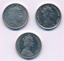 Gibraltár 2001-2007. 5p (3xklf) mind kapszulában T:UNC,AU
Gibraltar 2001-2007. 5 Pence (3xdiff) all...