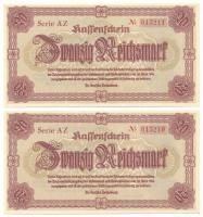 Német Harmadik Birodalom / Szudéta-vidék és Alsó-Szilézia 1945. 20M (2x) sorszámkövetők "AZ 015210 - 015211" T:UNC German Third Reich / Sudetenland and Lower Silesia 1945. 20 Reichsmark (2x) consecutive serials "AZ 015210 - 015211" C:UNC Krause 187.