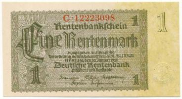Német Harmadik Birodalom 1937. 1M (2x) sorszámkövető, nyolcjegyű sorszámokkal "C 12223098 - C 12223099" T:UNC,AU German Third Reich 1937. 1 Rentenmark (2x) with consecutive, eight digit serials "C 12223098 - C 12223099" C:UNC,AU Krause 173.b