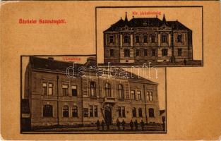 1908 Szécsény, Városháza, Kir. Járásbíróság. Körmendy Géza kiadása 152. (W.L. ?) + "LOSONCZ - ASZÓD 236. SZ. A" vasúti mozgóposta bélyegző (EK)