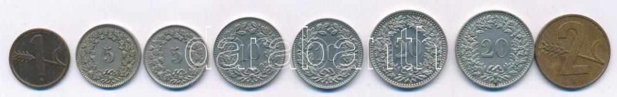 Svájc 1953. 1r bronz + 1957. 2r bronz + 1925-1943. 5r Cu-Ni (2xklf) + 1934-1957. 10r Cu-Ni (2xklf) +...