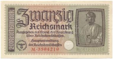 Német Harmadik Birodalom / Német megszállt területek 1940-1945. 20M "M.35944219" T:AU,XF hajtatlan German Third Empire / German Occupied Territories 1940-1945. 20 Reichsmark "M.35944219" C:AU,XF unfolded Krause R139