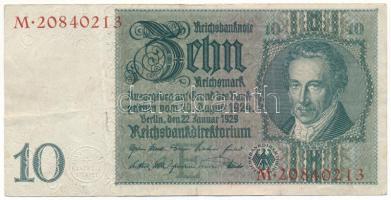 Német Harmadik Birodalom 1945. (1929) 10M "M20840213" T:F German Third Reich 1945. (1929) 10 Reichsmark "M20840213" C:F Krause 180.b