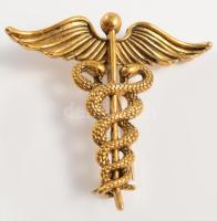 Aranyozott caduceus kitűző, h: 4 cm