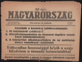 1944 Magyarország 1944. márc. 30-i száma, a címlapon a zsidótörvényekkel kapcsolatos tájékoztatással...