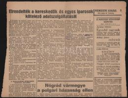 1944 Magyarország 1944. márc. 30-i száma, a címlapon a zsidótörvényekkel kapcsolatos tájékoztatással...