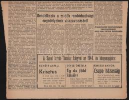 1944 Magyarország 1944. márc. 30-i száma, a címlapon a zsidótörvényekkel kapcsolatos tájékoztatással...