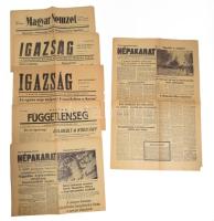 1956-os újságok, 6 db: Magyar Nemzet, Igazság, Magyar Függetlenség, Népakarat, 1956. nov. 1. - nov. 7.