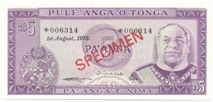 Tonga 1978. 5P piros "SPECIMEN" bélyegzéssel, "006314" sorszámmal T:UNC
Tonga 1...
