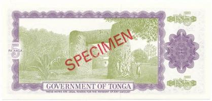 Tonga 1978. 5P piros "SPECIMEN" bélyegzéssel, "006314" sorszámmal T:UNC
Tonga 1...