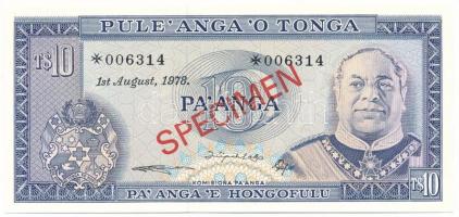 Tonga 1978. 10P piros "SPECIMEN" bélyegzéssel, "006314" sorszámmal T:UNC
Tonga ...