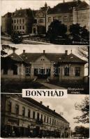 1928 Bonyhád, Gimnázium, Főszolgabírói hivatal, Községháza, üzletek. Weisz Jakab kiadása (EB)