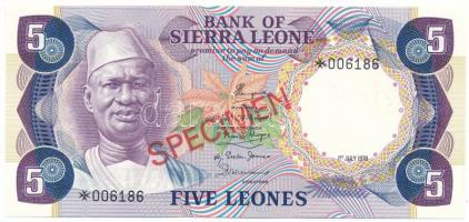 Sierra Leone 1978. 5L piros "SPECIMEN" bélyegzéssel, "006186" sorszámmal T:UNC
...