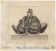 Dr. Marjai Imre: ,,Japán kétszer nyitotta meg kapuit". Vegyes technika, pauszpapír, pecséttel jelzett, feliratozva, 10x12 cm