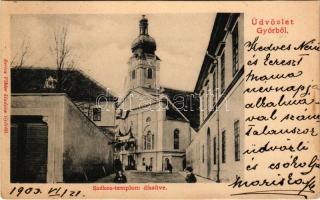 1903 Győr, Székes-templom feldíszítve. Berecz Viktor kiadása (fa)