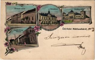 1905 Mátészalka, Kossuth utca, Városháza, Szalkay villa, Vasút utcai részlet. Weisz Antal kiadása, Art Nouveau, floral (EK)